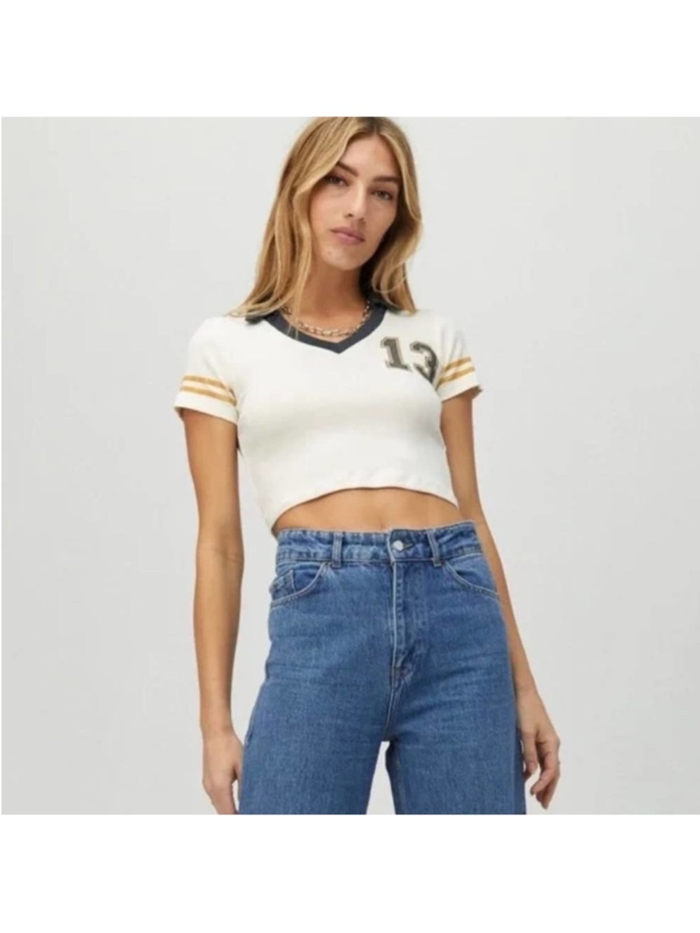 Free People X Daydreamer sporty 13 fitted cropped polo